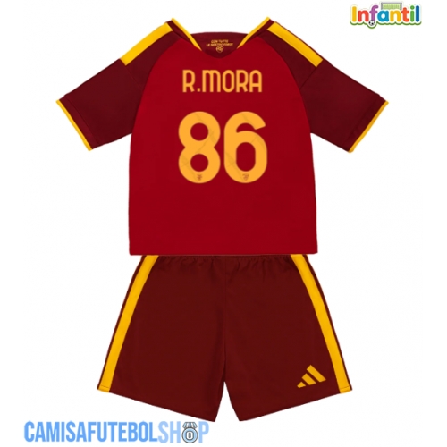Camisa de time de futebol AS Roma Rodrigo Mora #86 Replicas 1º Equipamento Infantil 2026-27 Manga Curta (+ Calças curtas)